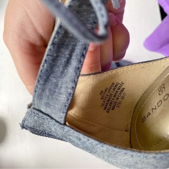 Bandolino Lace Up Denim Wedge Sandals - Picture 6 of 12